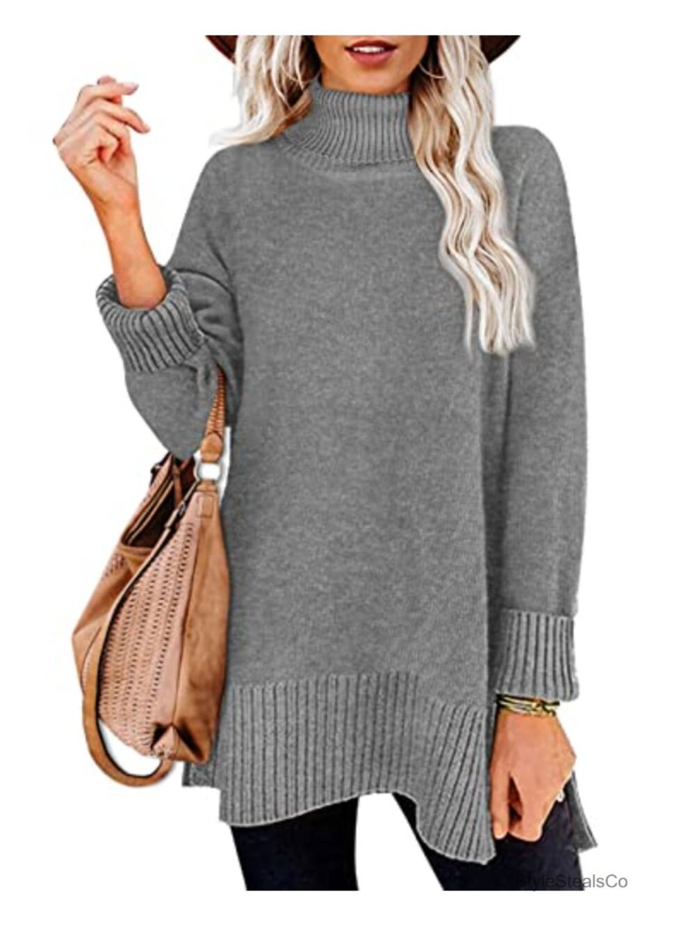 Women's Turtleneck Oversized Pullover Sweater Side Split Tunic